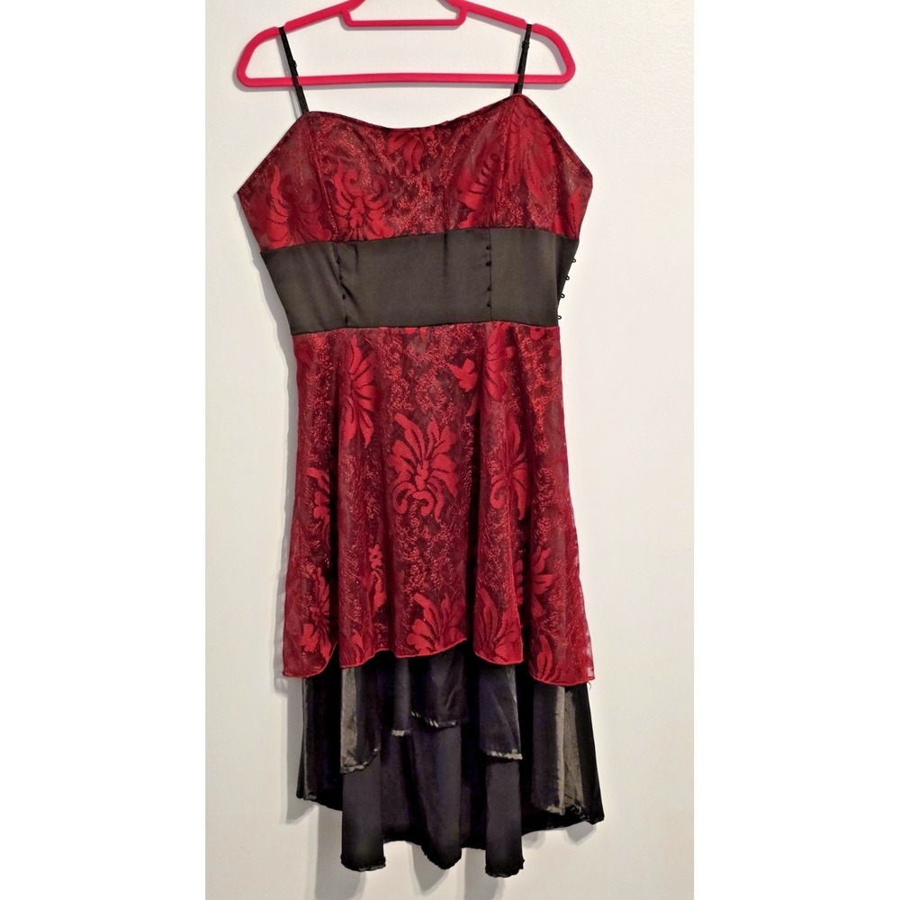 Women's‎ Black With Red Lace High Low Spaghetti Strap Dress Size Medium Formal